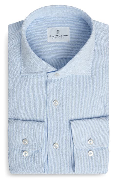 Modern Fit Stripe Seersucker Dress Shirt