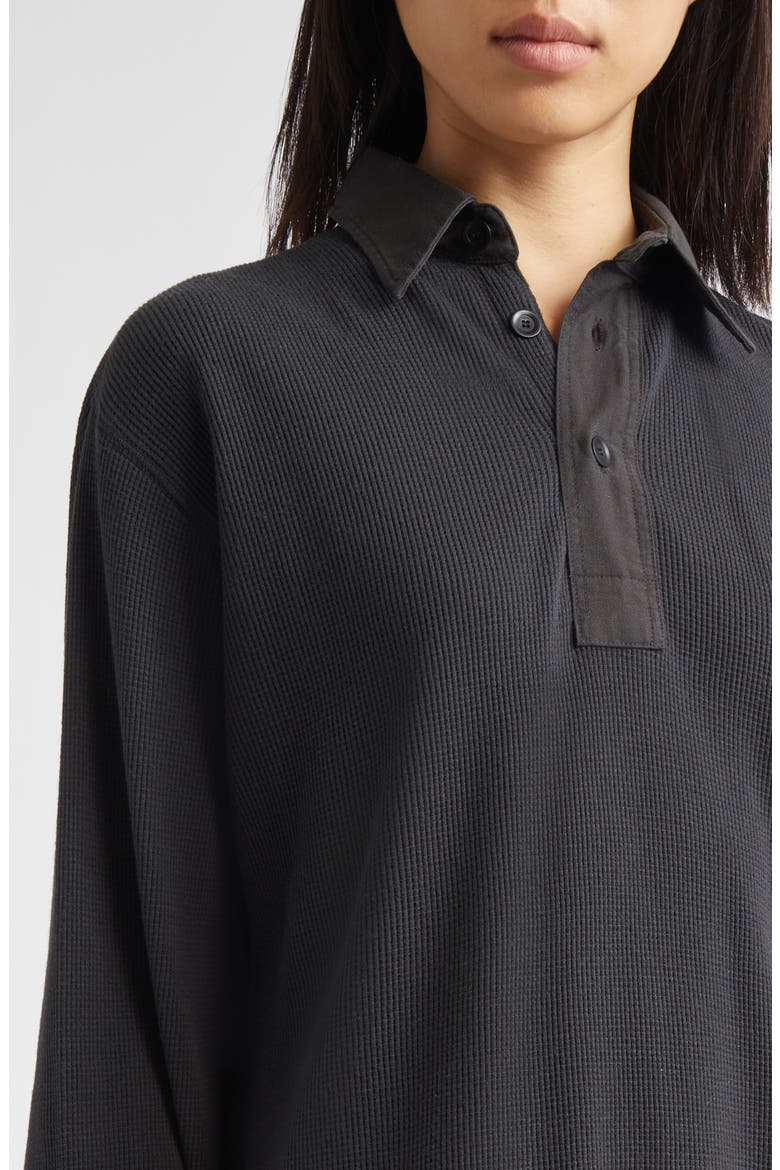 Waffle Stitch Long Sleeve Wool Polo, Alternate, color, CARBON
