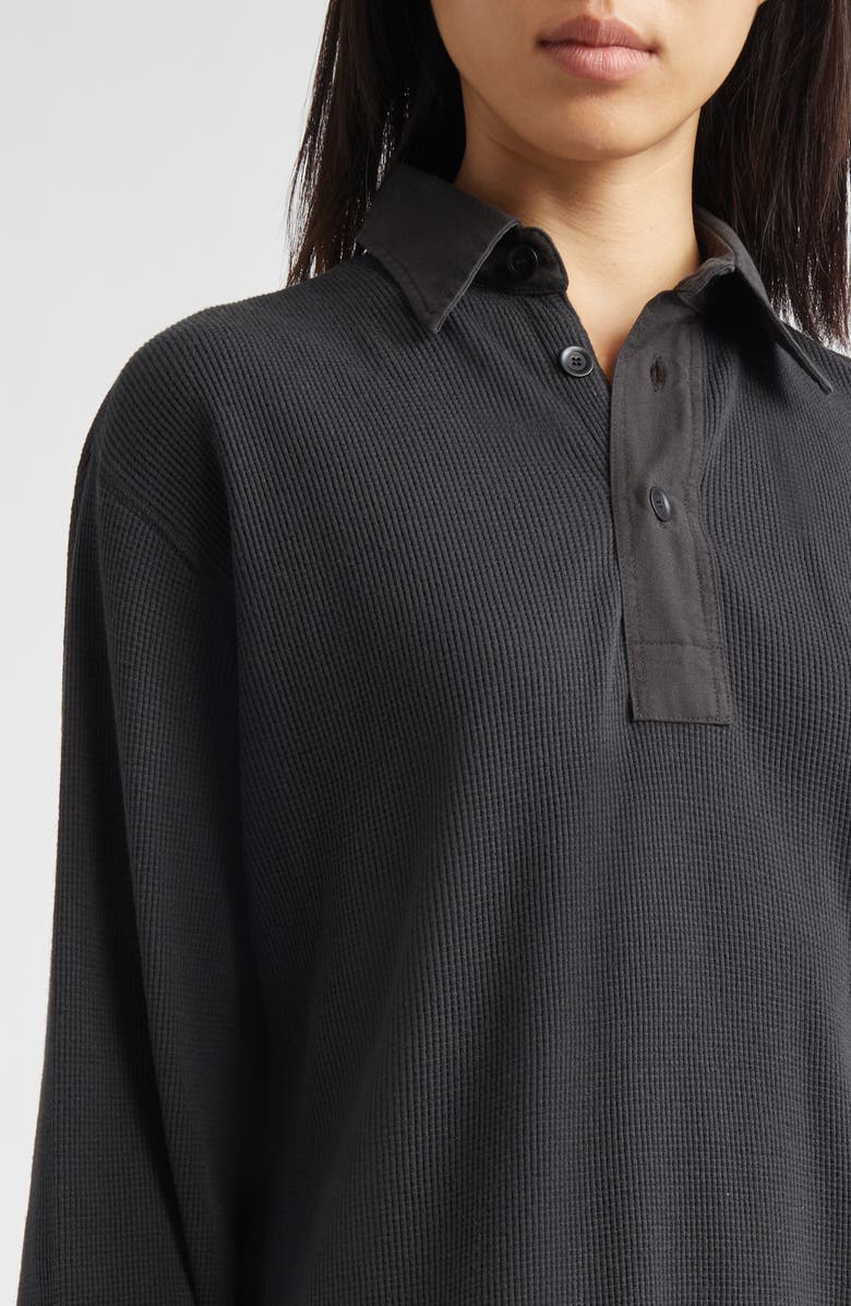 Maison Margiela Waffle Stitch Long Sleeve Wool Polo, Alternate, color, Carbon