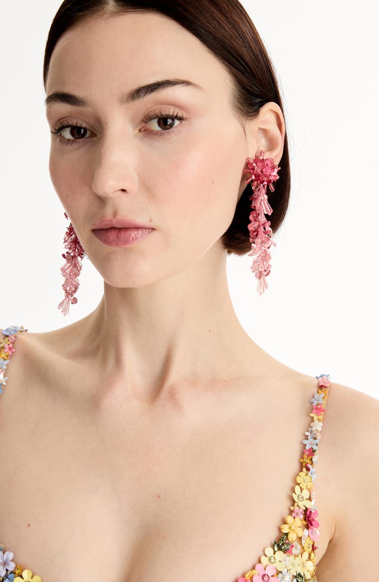 Oscar de la Renta Bouquet Cascade Clip-On Earrings, Alternate, color, Rose