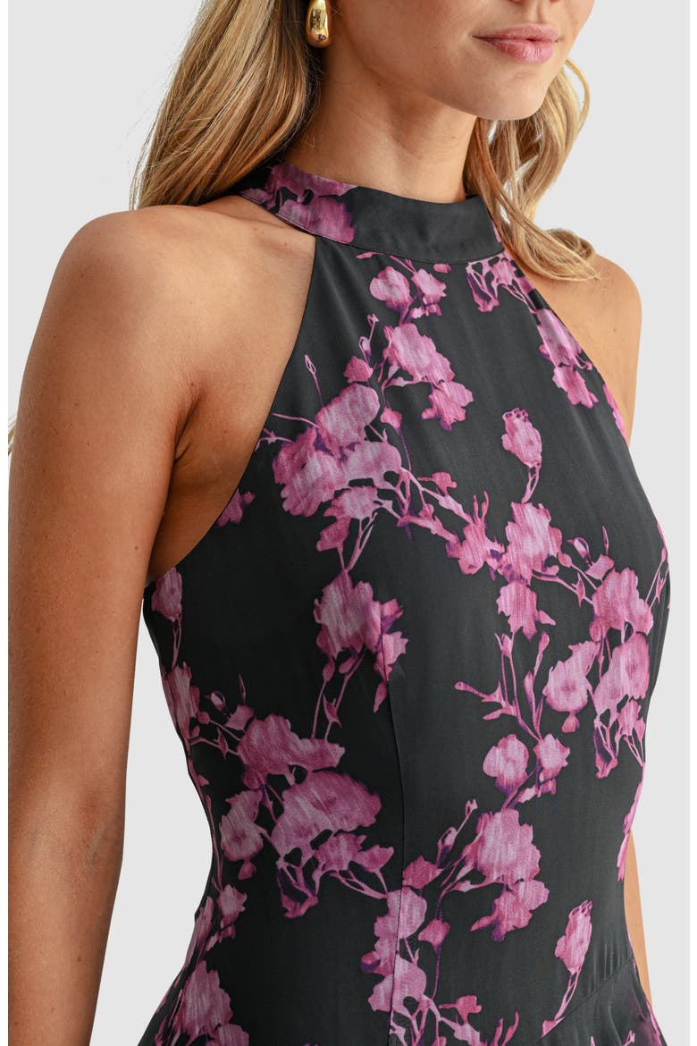 Floral Halter Neck Ruffled Maxi Dress, Alternate, color, BLACK FUCHSIA