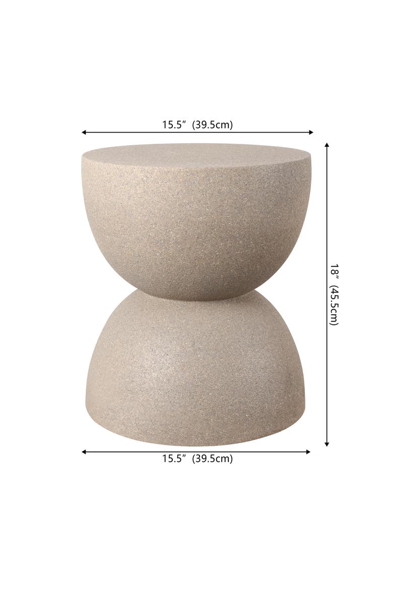 Greta Modern Frosted Textured Hourglass Indoor/Outdoor Stool & Side Table, All-Weather Patio Accent End Table, Alternate, color, Light Brown Frosted