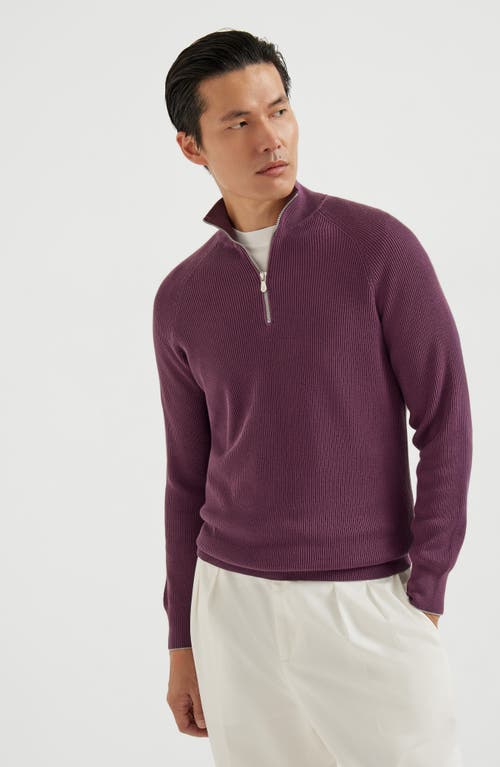 Brunello Cucinelli Ribbed Cotton Sweater In Purple