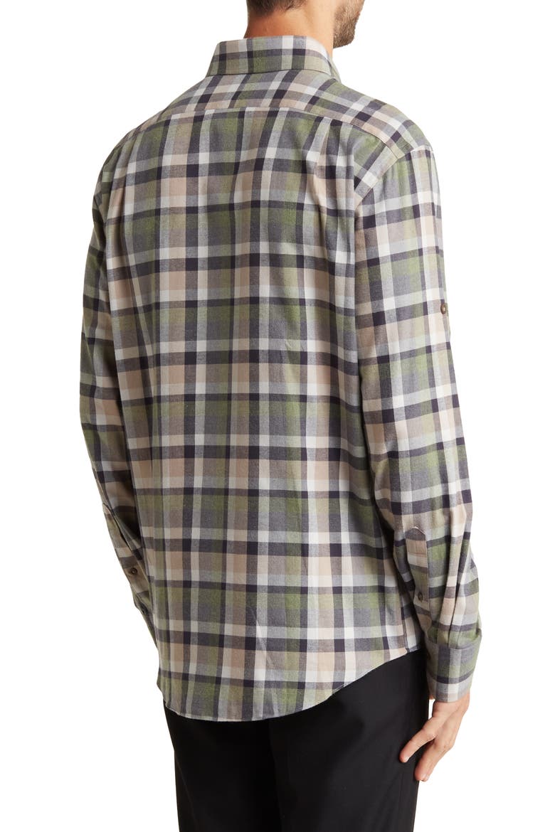 Check Print Trim Fit Long Sleeve Cotton Flannel Button-Up Shirt, Alternate, color, TAN/ HUNTER