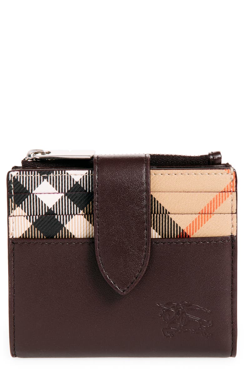 Burberry Pop Check Zip Wallet, Main, color, Peat/ Sand