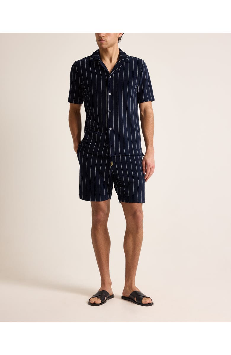 Orlebar Brown Hawkin Towelling Relaxed Fit Towelling Stripe Shirt, Alternate, color, Night Iris/White Sand