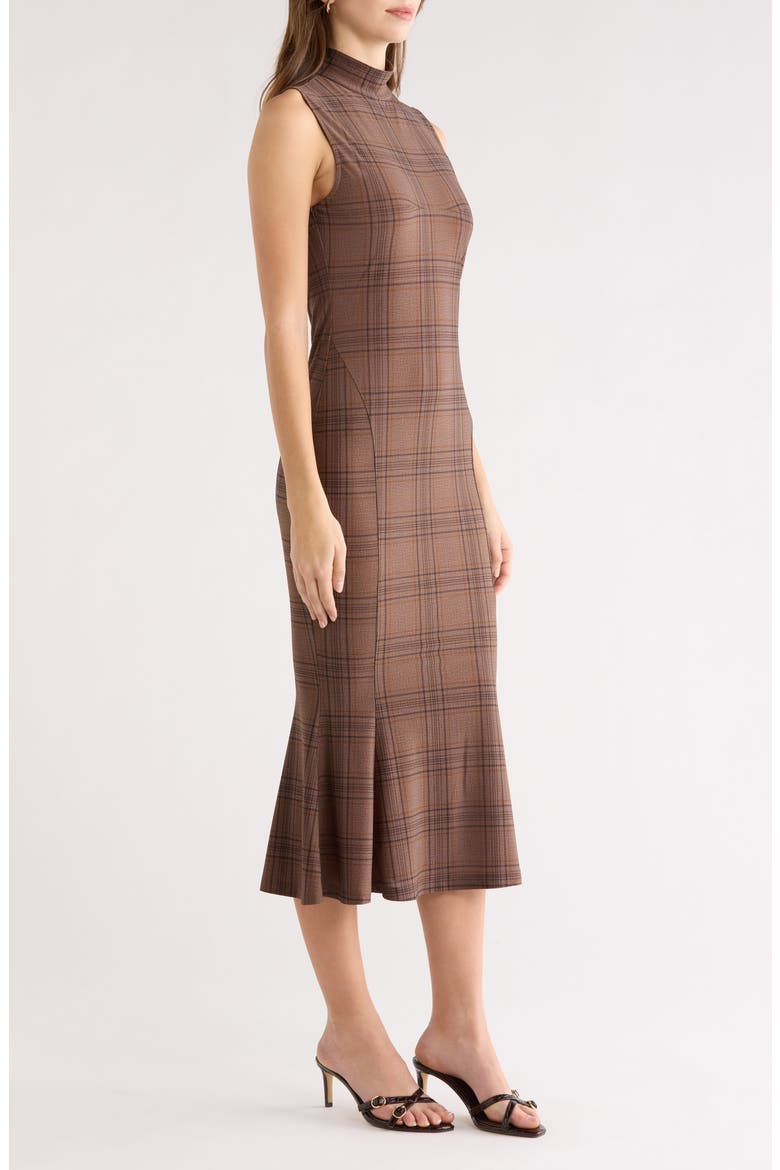 Leigha Plaid Mock Neck Midi Dress, Alternate, color, BROWN PLAID