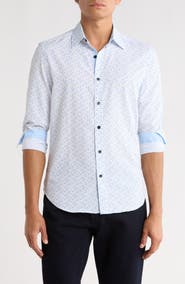 CONSTRUCT Slim Fit Dot Print 4-Way Stretch Button-Up Shirt