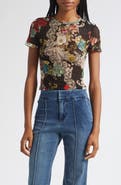 Alice + Olivia Tess Floral Print Mesh Top
