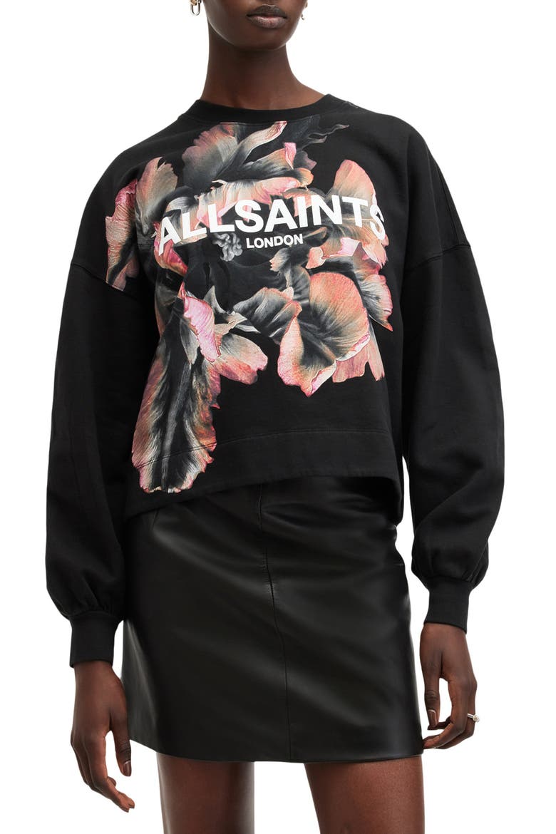 Fleurir Lila Oversize Sweatshirt, Main, color, BLACK