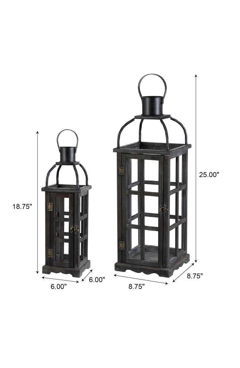 Glitzhome Set of 2 Farmhouse Vintage Wood & Metal Lanterns Candle Holders with Hanger, Alternate, color, Black
