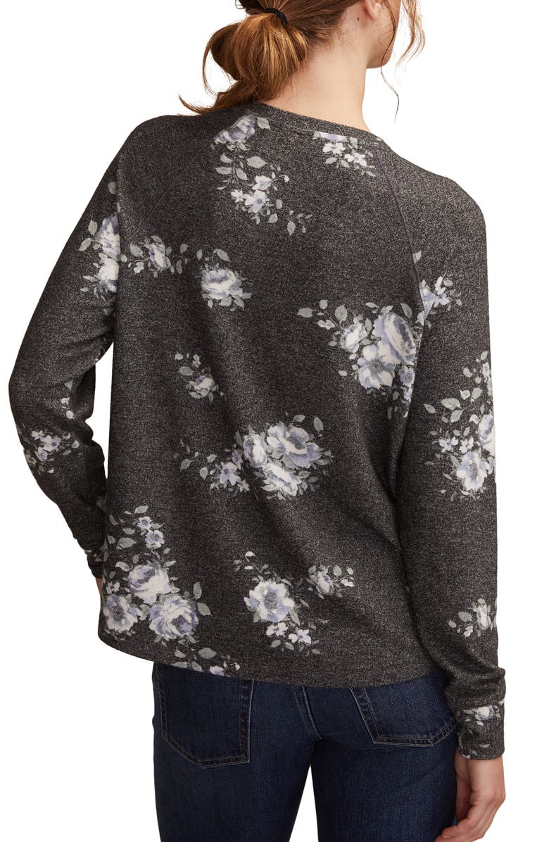 Lucky Brand Cloud Raglan Sleeve Knit Top, Alternate, color, Black Floral