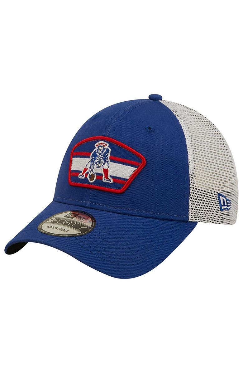 New Era Men's New Era Royal/White New England Patriots Logo Patch Trucker 9FORTY Snapback Hat, Main, color, 