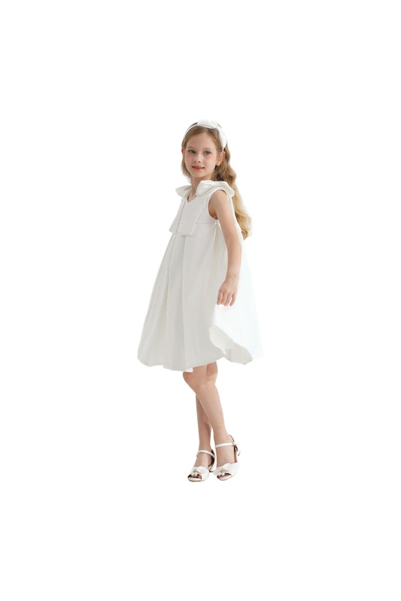Palermo Satin Bow Pleated Dress, Alternate, color, White