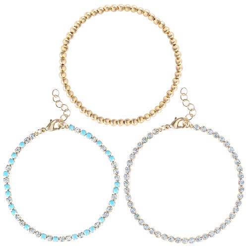 Jessica Simpson 3-piece Chain & Crystal Bracelet Set In Gold