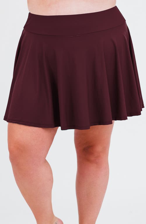 Calypsa Plus Size Flowy Swim Skirt With Shorts In Burgundy
