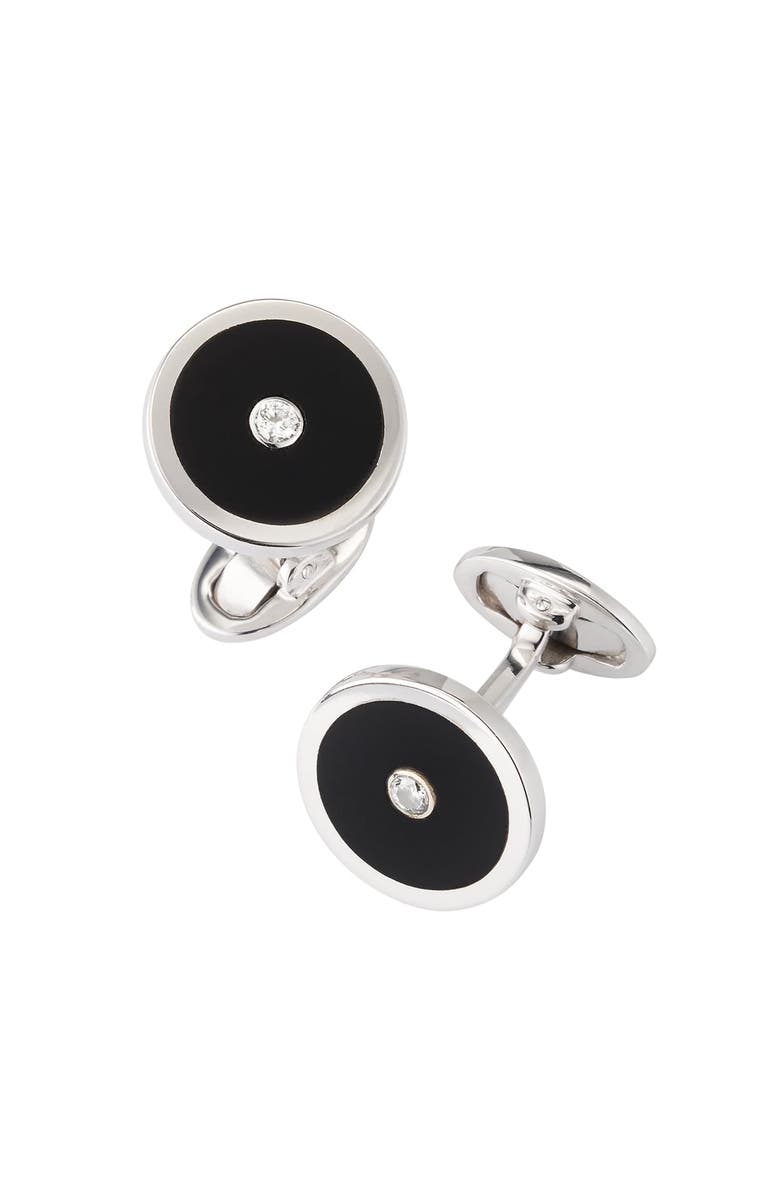 Jan Leslie Black Onyx and Diamond Sterling Silver Round Cufflinks, Alternate, color, Black