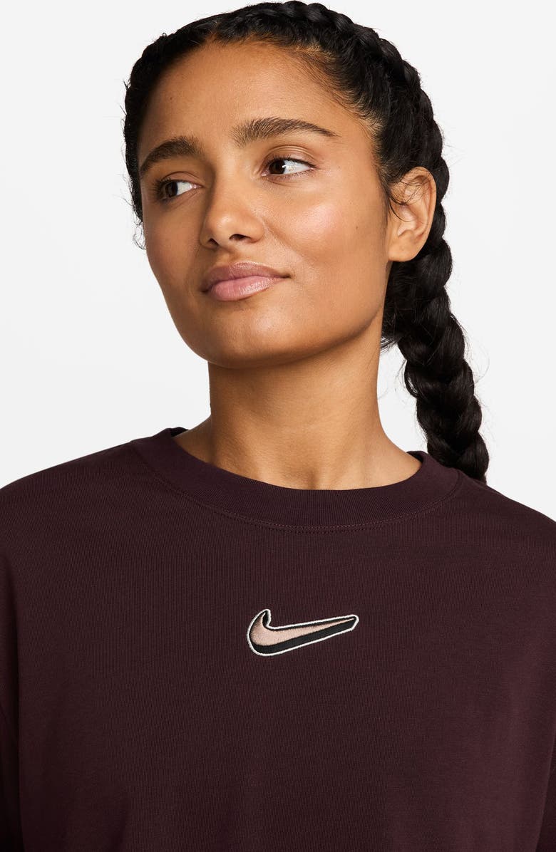 Nike Sportswear Long Sleeve Crop T-Shirt, Alternate, color, Burgundy Crush