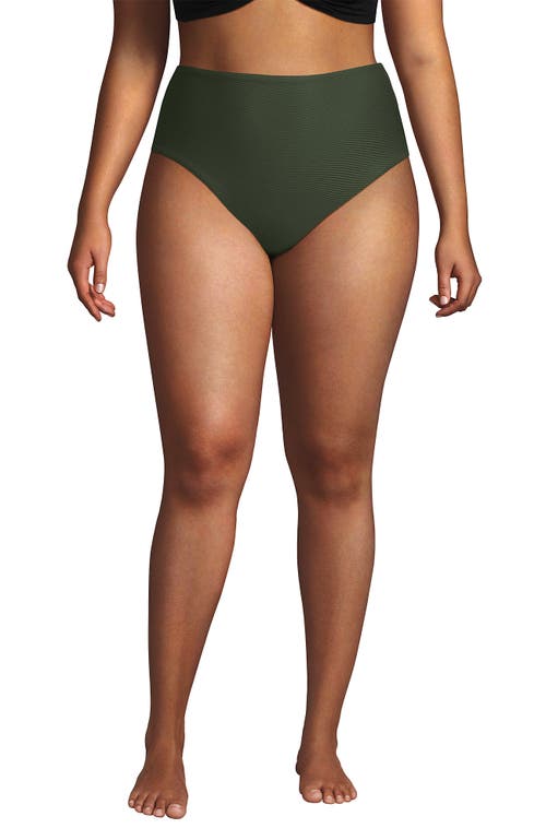 LANDS' END LANDS' END RIBBED SMOOTHING HIGH WAISTED BIKINI BOTTOMS