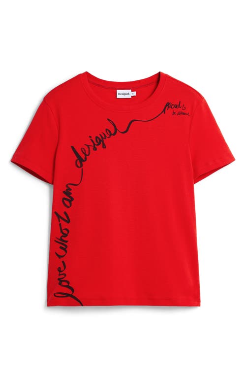 Desigual Embroidered Stretch Cotton T-shirt In Red