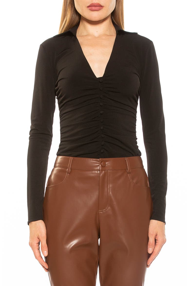 Alina Long Sleeve Ruched Top, Main, color, BLACK