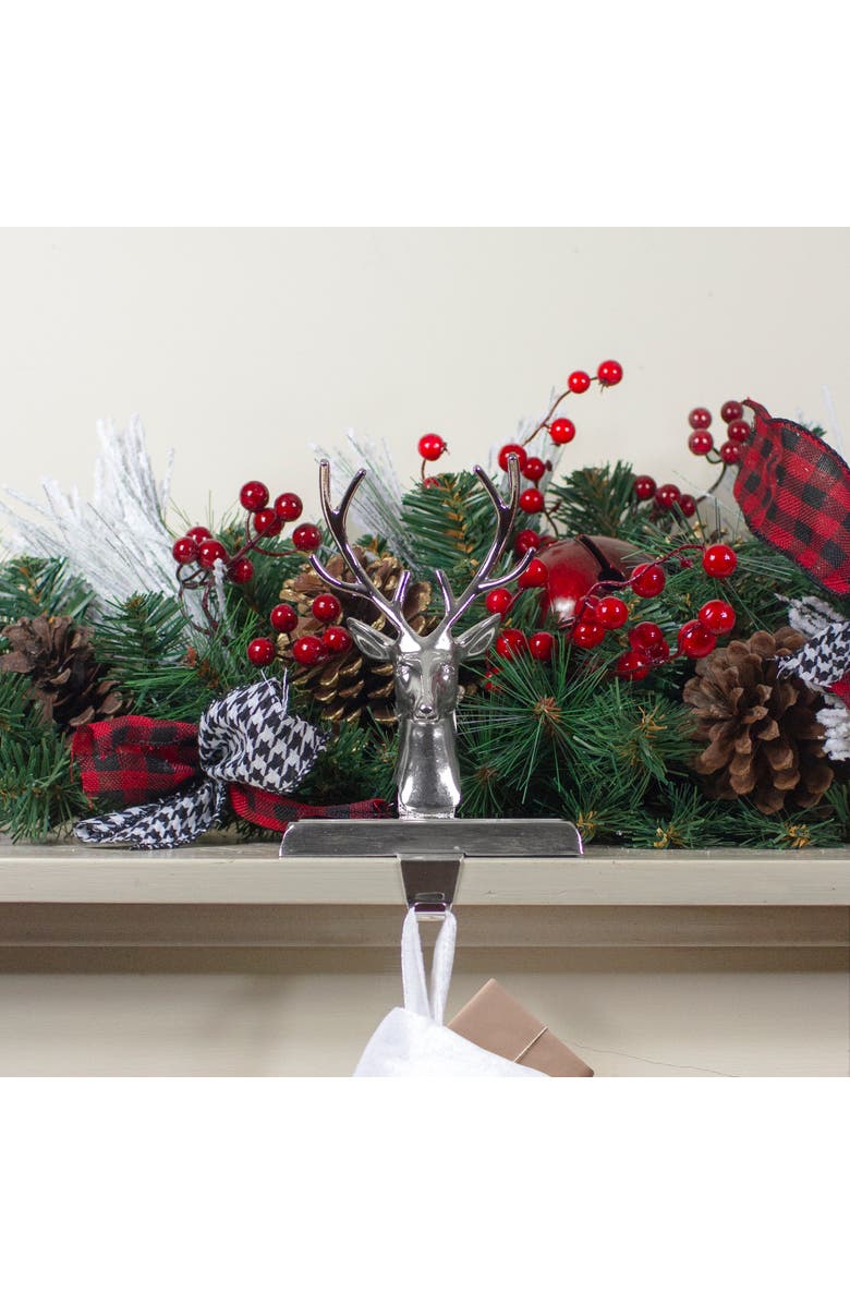 Northlight 8" Shiny Silver Deer Head Christmas Stocking Holder, Alternate, color, Silver