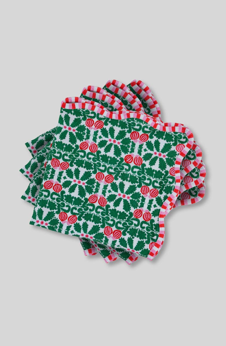 Furbish Pomegranate Napkins Set of 4, Main, color, Green, White, Pink