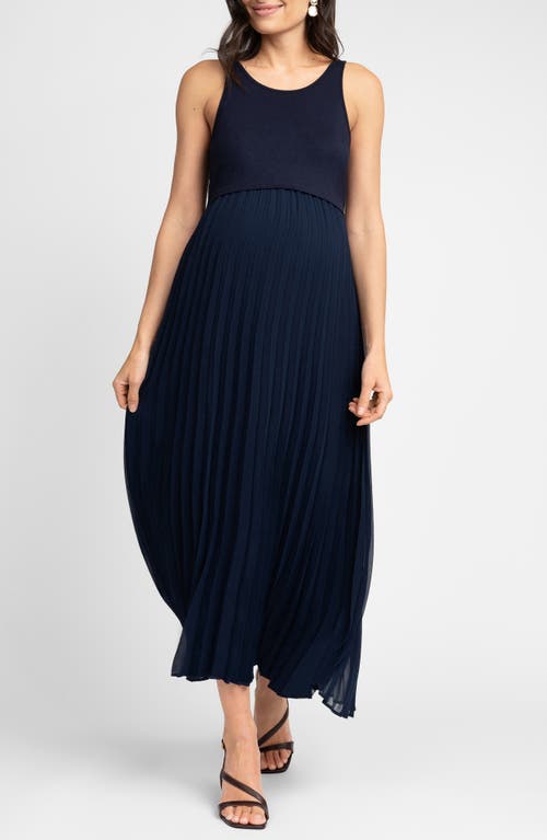 Shop Seraphine Sleeveless Knit & Chiffon Maternity/nursing Dress In Blue