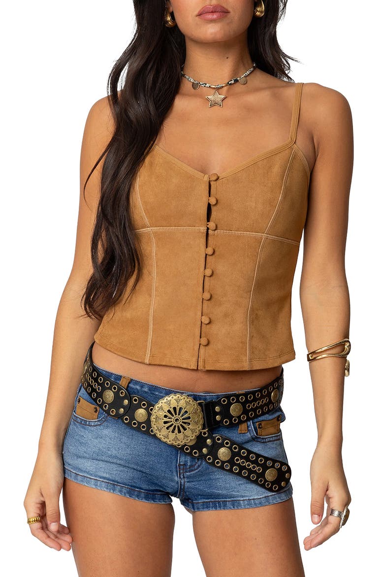 Tori Faux Suede Corset Top, Main, color, TAN