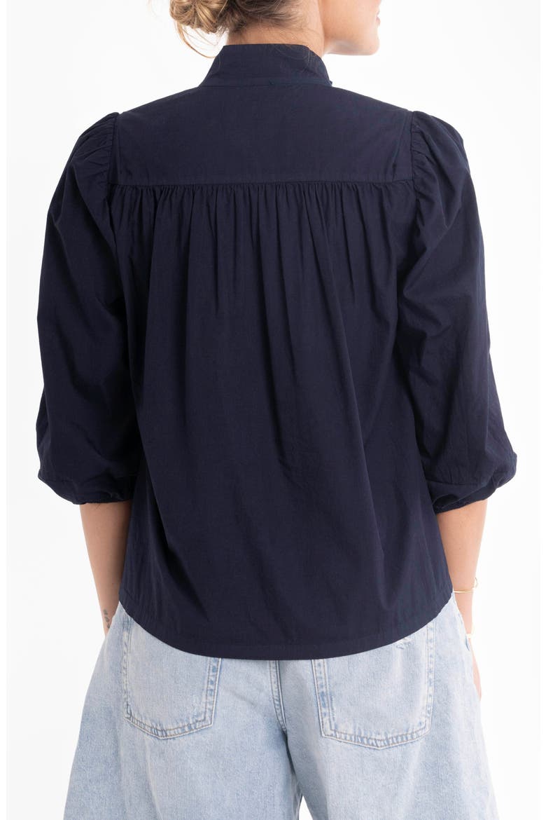 Cotton Tie Neck 3/4 Sleeve Top, Alternate, color, Navy