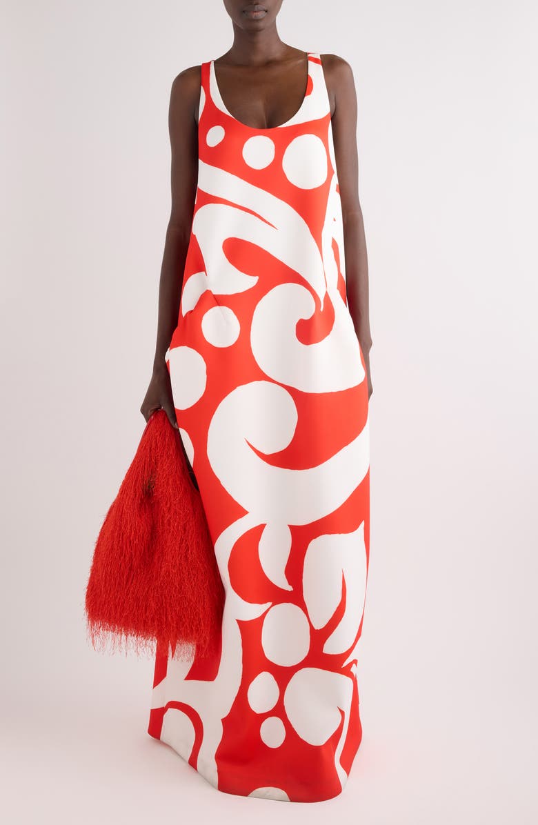 Dries Van Noten Drazero Giant Swirl Print Scuba Knit Trapeze Dress, Alternate, color, Red