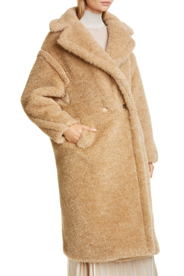 Park Metallic Faux Fur Teddy Bear Coat, Alternate, color, ALBINO