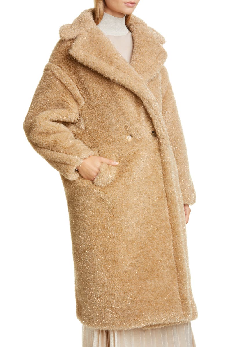 Max Mara Park Metallic Faux Fur Teddy Bear Coat, Alternate, color,