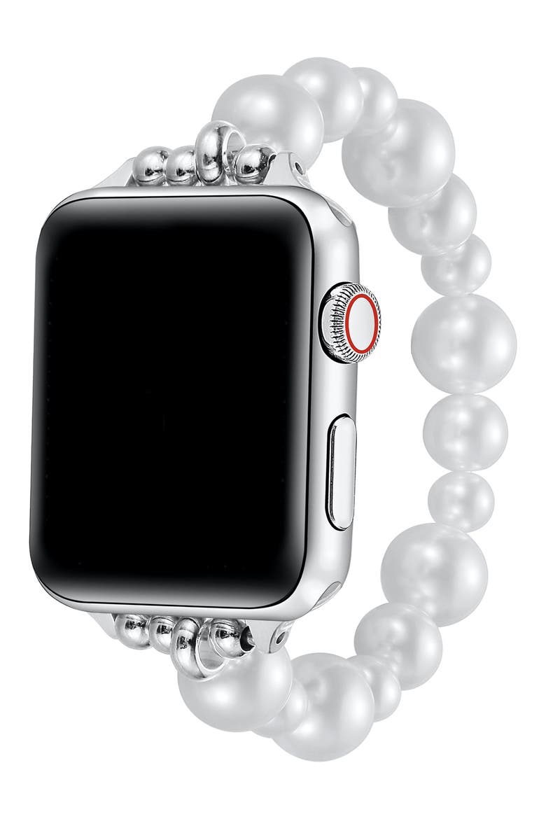 Maeve 38mm Imitation Pearl Apple Watch® Bracelet Watchband, 42mm, Alternate, color, WHITE