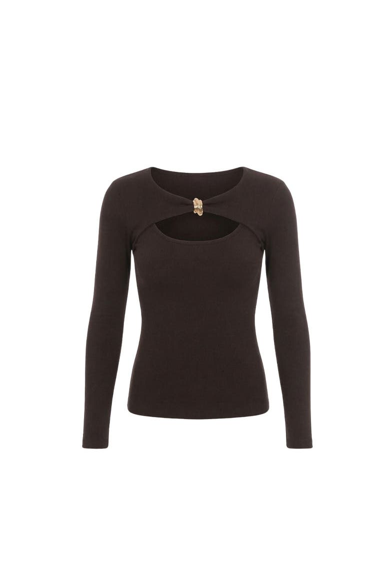 Detail Cutout Long Sleeve Stretch Mila Top, Main, color, Brown