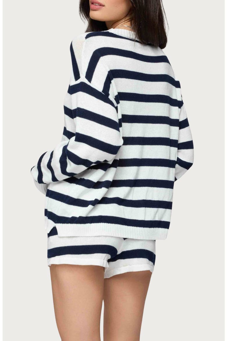 Amaris Stripe Oversize Cotton Sweater, Alternate, color, NAVY