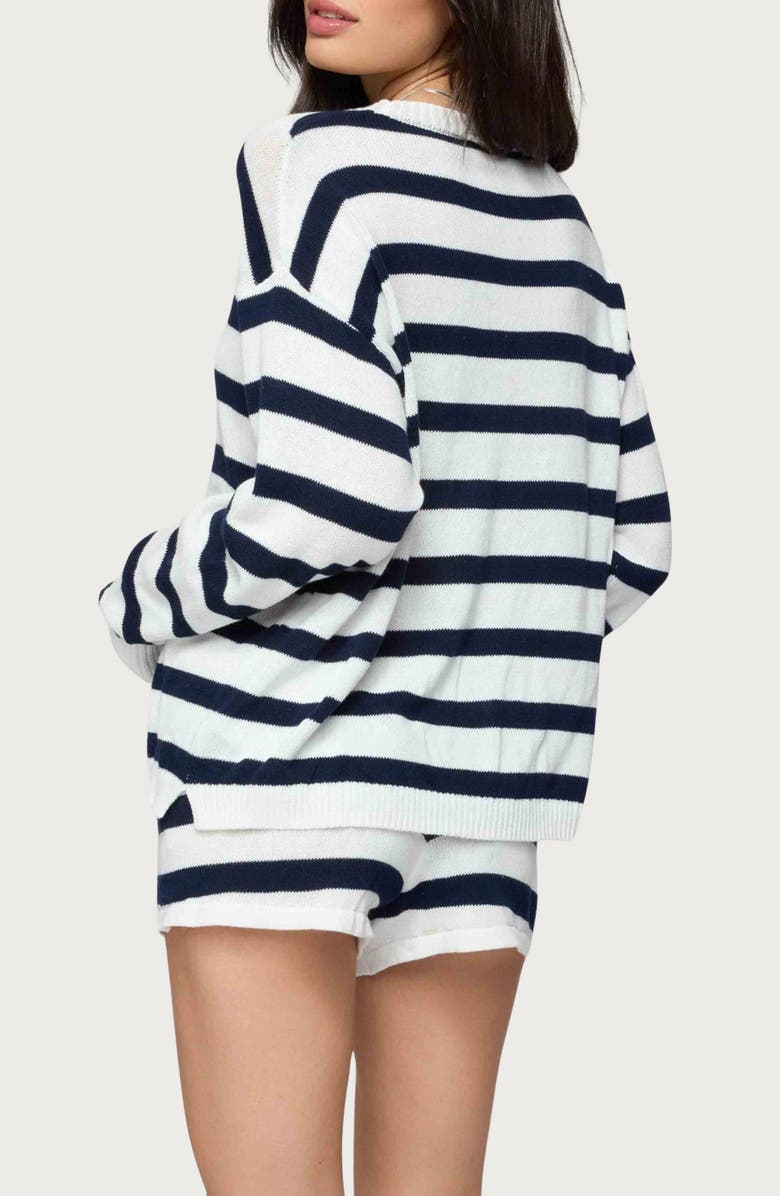 EDIKTED Amaris Stripe Oversize Cotton Sweater, Alternate, color, Navy