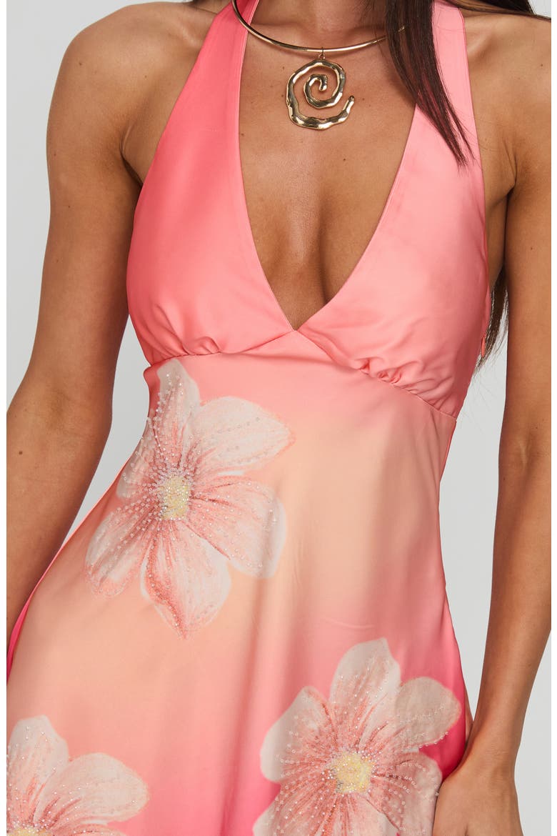 Laleisa Floral Beaded Halter Minidress, Alternate, color, MULTI