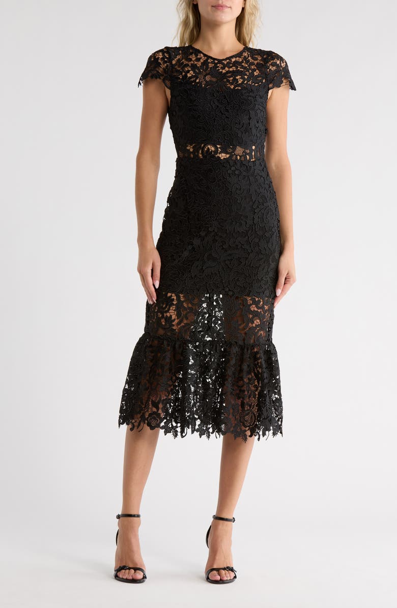 Alice + Olivia Clover Open Back Lace Dress, Main, color,