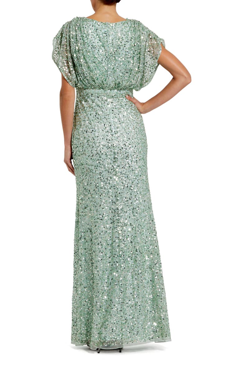 Draped Sleeve Sequin V-Neck Gown, Alternate, color, Seafoam