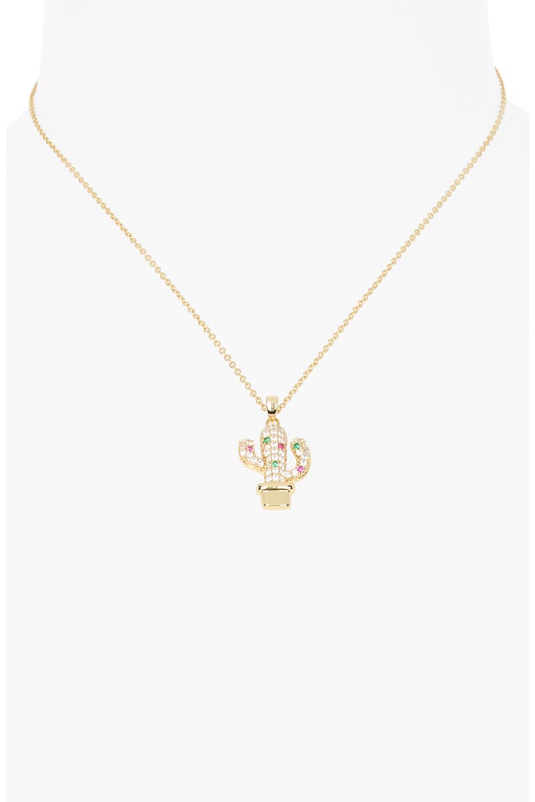 Cubic Zirconia Cactus Pendant Necklace, Alternate, color, GREEN MULTI- GOLD