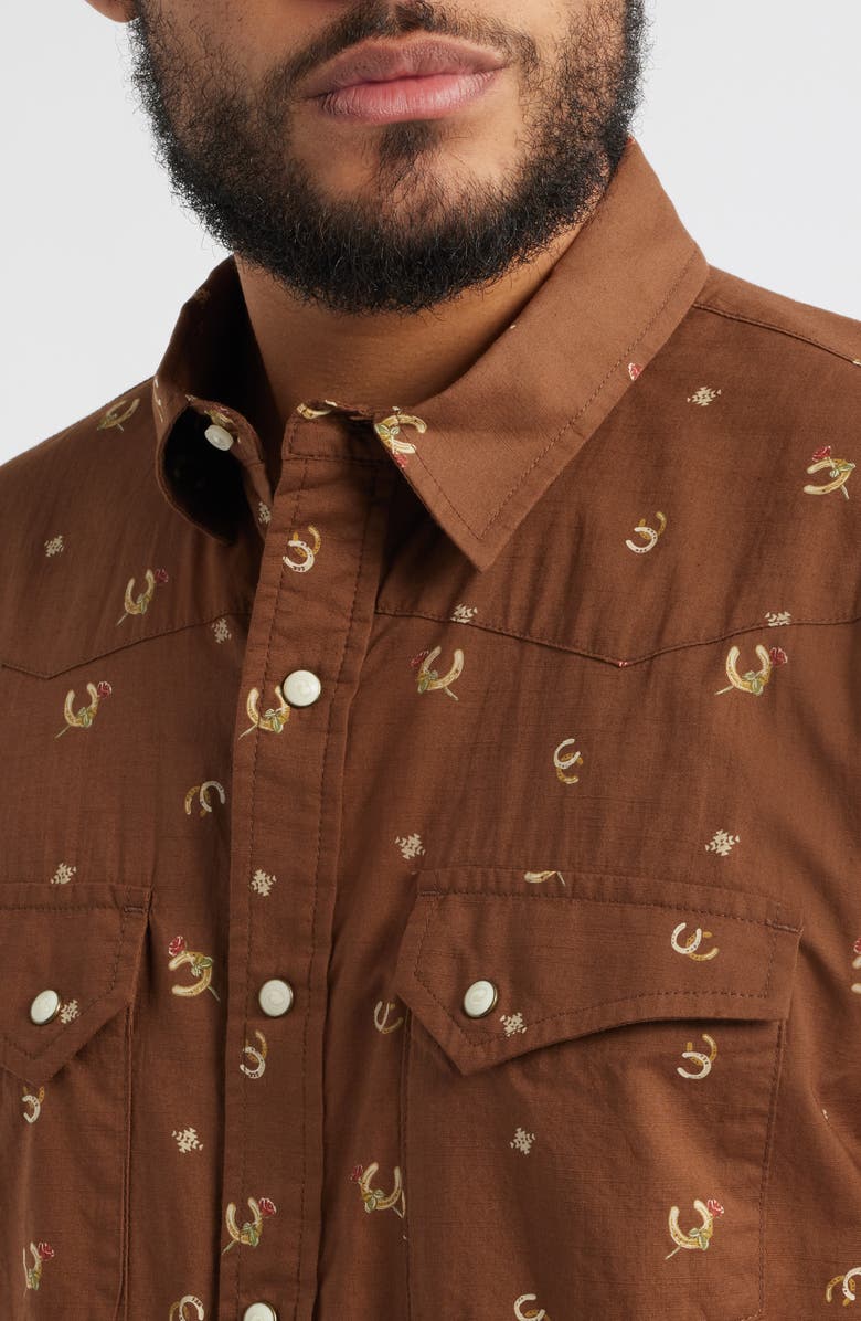 Pendleton Laramie Horseshoe Print Short Sleeve Snap-Up Western Shirt, Alternate, color, Horseshoe Brown