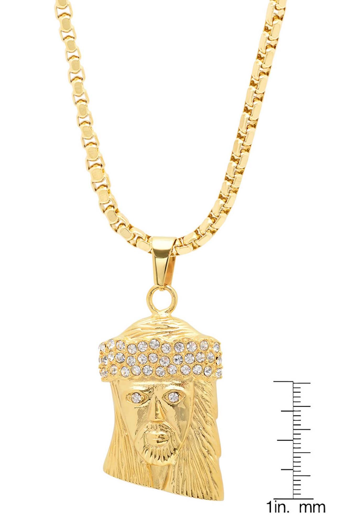 STEELTIME Men's 18k Gold Plated Jesus Head Pendant Necklace (Men ...