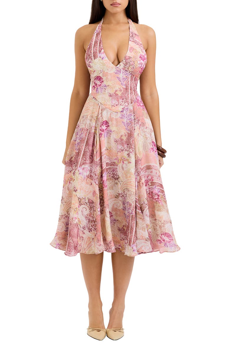 Solada Floral Halter Midi Sundress, Main, color, ARIZONA FLORAL PATCHWORK PRINT