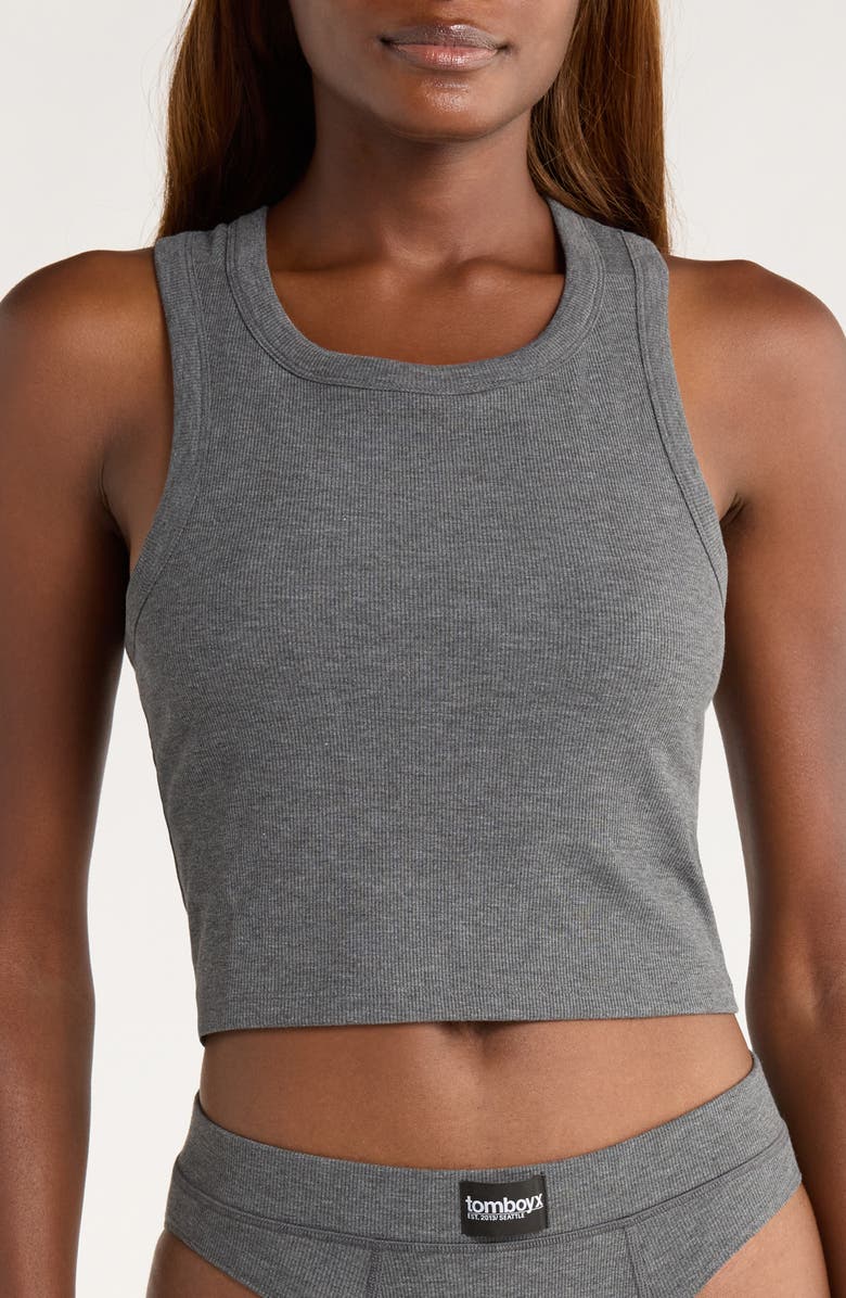 TomboyX Rib Longline Sports Bra, Main, color, Heather Gray