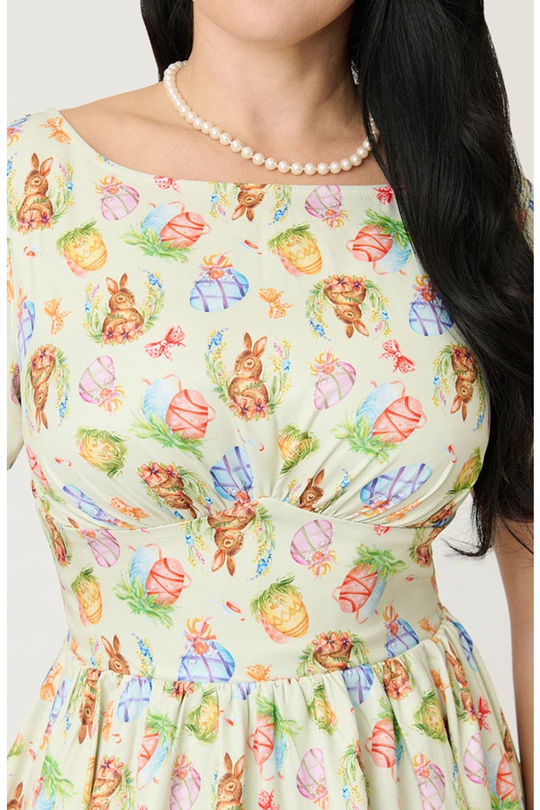 Smocked Back Swing Dress, Alternate, color, Green W/Bunny Print