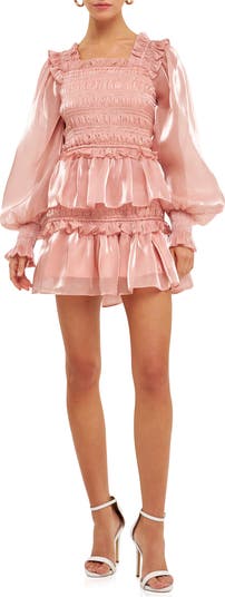 rose♡！グレースコンチネンタル Endless Rose Metallic Sheen Long Sleeve Ruffle Minidress