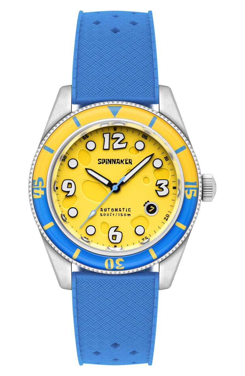 SPINNAKER Fleuss 'SpongeBob SquarePants<sup>™</sup>' Automatic Silicone Strap Watch, 43mm, Main, color, 
