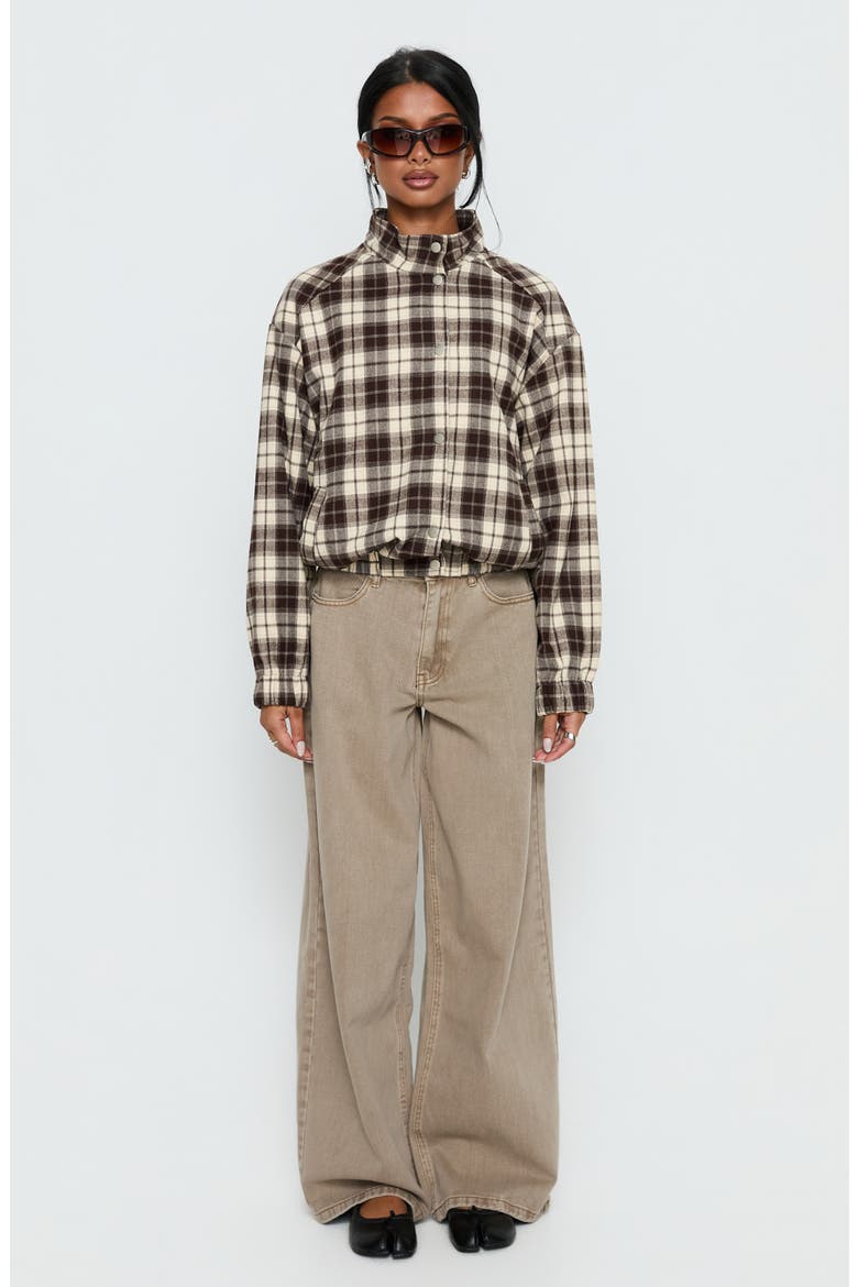 Khodana Plaid Funnel Neck Jacket, Alternate, color, BROWN CHECK