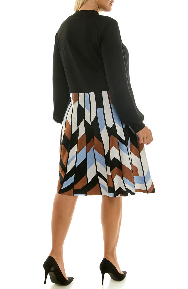 Nina Leonard Mock Neck Long Sleeve Mixed Media Dress, Alternate, color, 